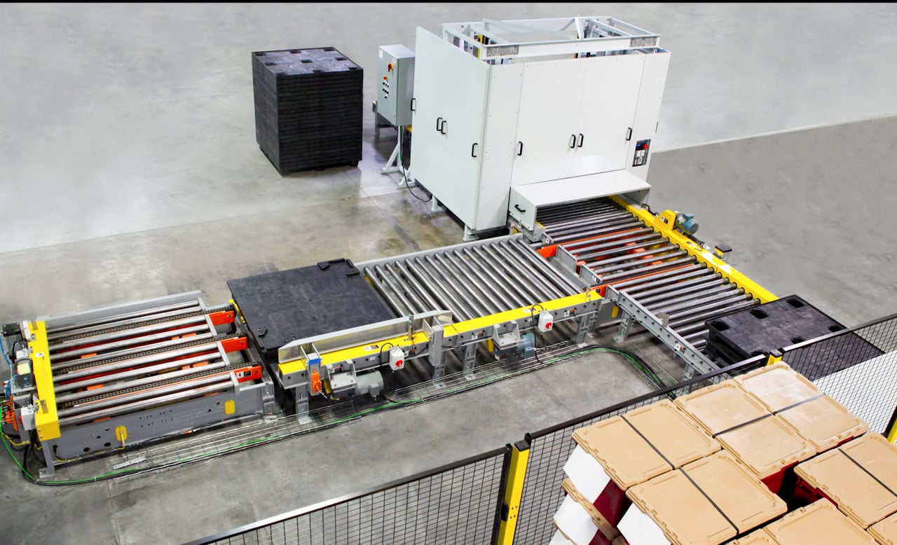 Automated conveyor and pallet handling system by MESH Automation
