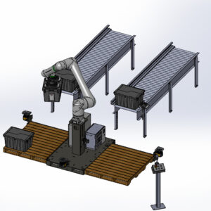 MACcoPAL FANUC cobot palletizer for totes by MESH Automation