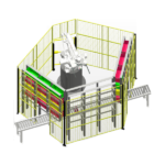 Mesh Robotic Buffering System 1 featuring a 4 axis robot with a 2.4 meter reach in a 5 meter cell. It manages 36 totes with a single cycle performance of 543 cycles per hour.
