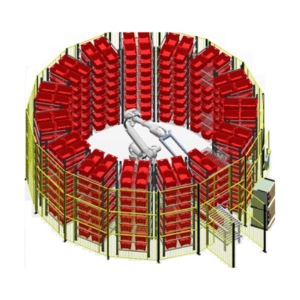 Mesh Robotic Buffering System 2 illustrating an 8.1 meter cell with a 6 axis robot and 3.2 meter reach. This configuration supports 452 totes and a 150 kg payload capacity.