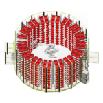 Mesh Robotic Buffering System 3 showing a large 9.4 meter cell with 612 tote capacity. It utilizes a 6 axis robot with a 3.5 meter reach for high density storage and 12.5 kg payloads.